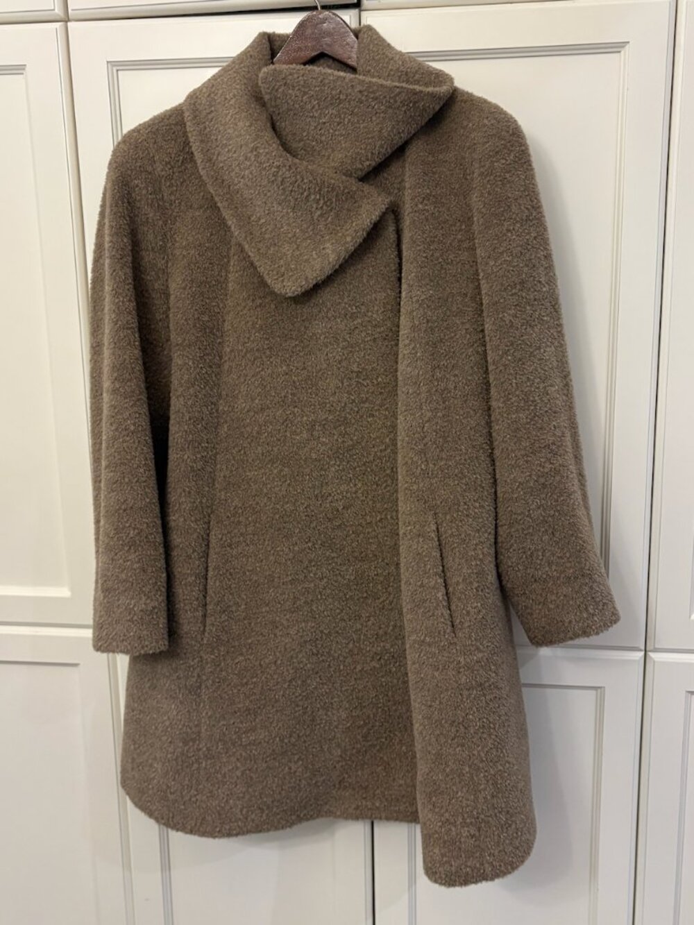 Cinzia Rocca Icons Italian Wool Alpaca Sculptural Collar Coat Taupe US 12